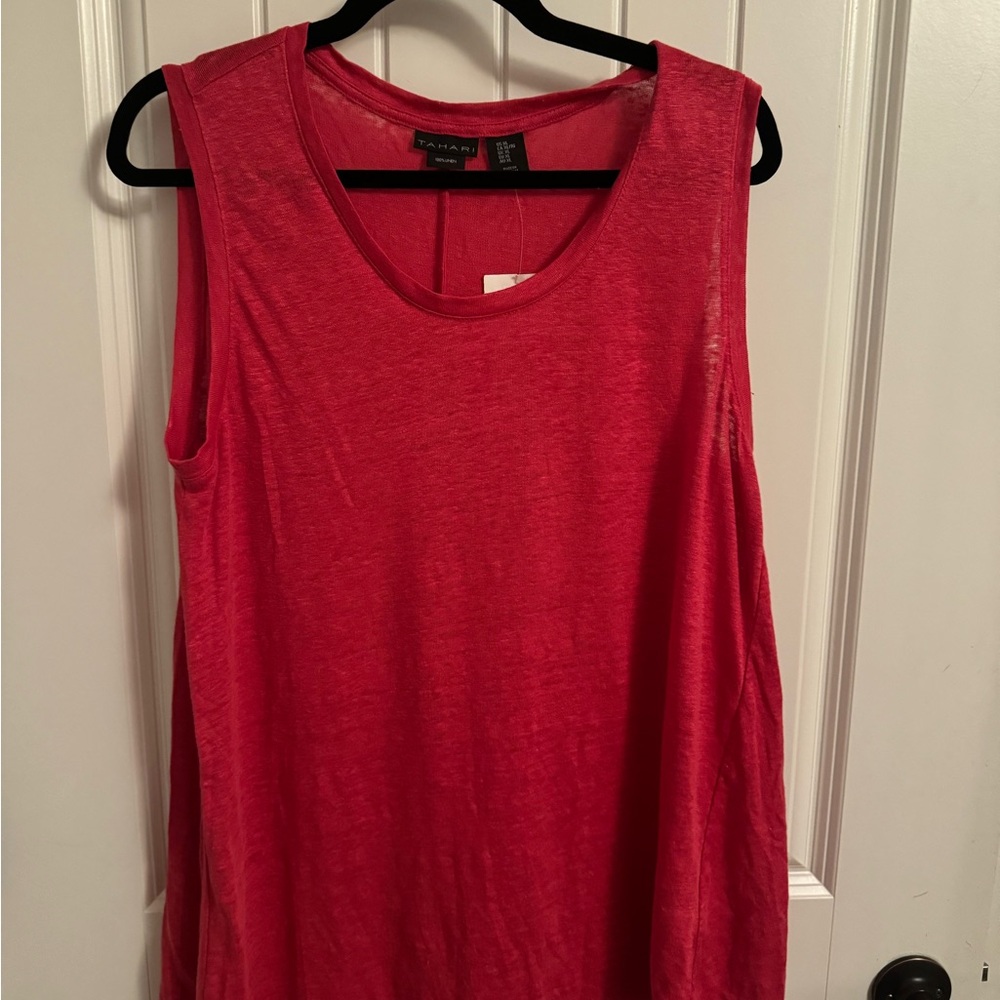 Short sleeves 100 % linen blouse red by Tahari size XL made in Vietnam
